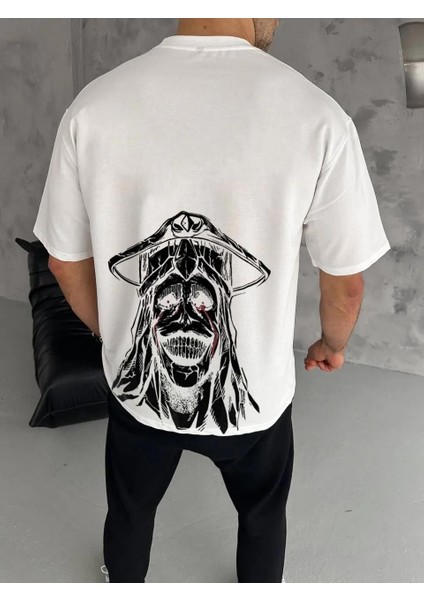 Unisex Bisiklet Yaka Baskılı Oversize T-Shirt - Beyaz fiyatları