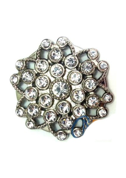 Taşlı Yuvarlak Broş, Sandık Süsü 4,5 cm - Nikel, 10 Adet