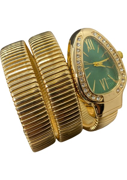 Çelik Kordon Gümüş ve Altın Renklerde Yılan Şahmeran Model Kadın Saati