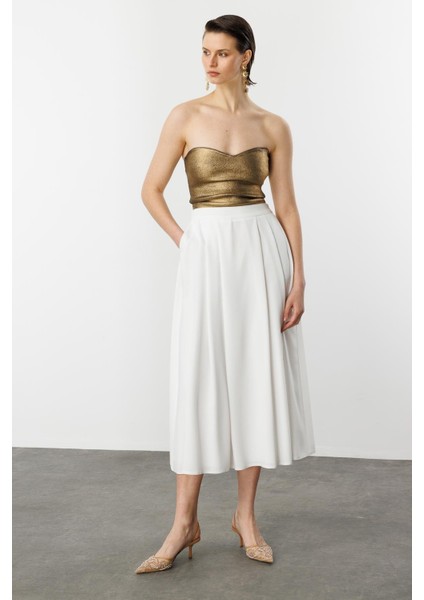 Kalın Pileli Uzun Etek-Kemık fiyatları