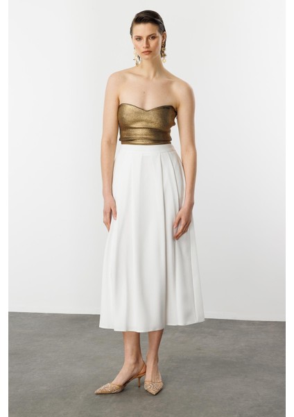 Kalın Pileli Uzun Etek-Kemık fırsatları