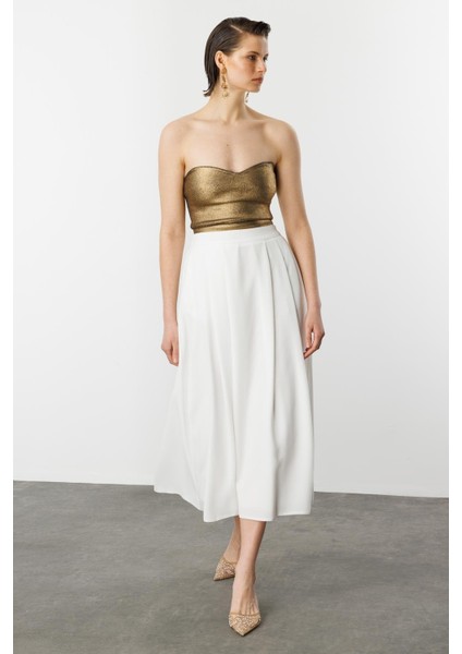 Kalın Pileli Uzun Etek-Kemık indirimleri