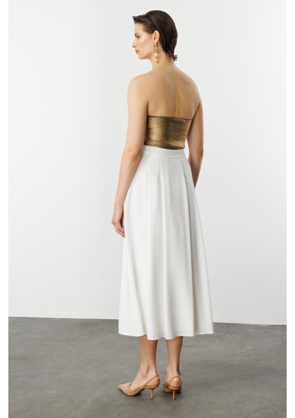 Kalın Pileli Uzun Etek-Kemık