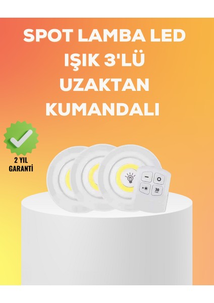 Çok Amaçlı Kullanım Için Kablosuz Yapışkanlı 3 Lü Uzaktan Kumandalı LED S - MCT4829-5604