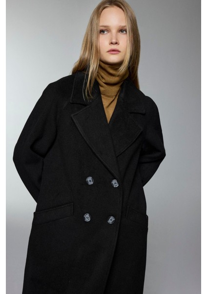 Kruvaze Yaka Cep Detaylı Kaşe Kaban fırsatları