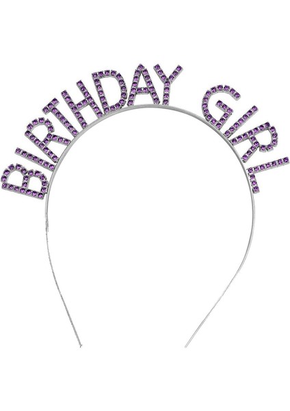 Mor Renk Kristal Taşlı Parlak Birthday Girl Yazılı Taç 16X17 cm (5067)