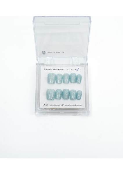 10'lu Mavi Kısa Balerin TT1249 Tekrar Kullanılabilir El Yapımı Protez Takma Tırnak - Mavi-M fırsatları