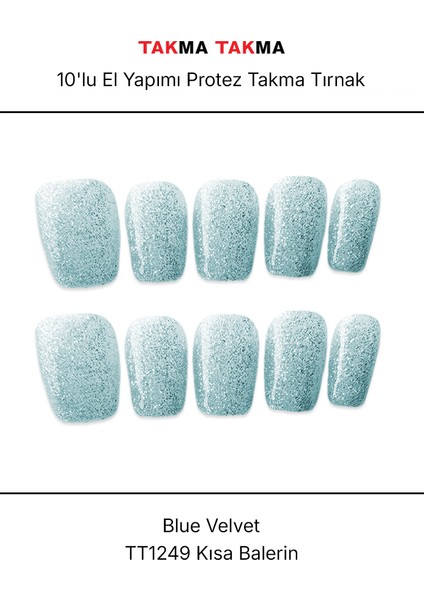 10'lu Mavi Kısa Balerin TT1249 Tekrar Kullanılabilir El Yapımı Protez Takma Tırnak - Mavi-M indirimleri