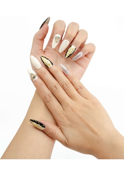 10'lu Renkli Uzun Badem TT0712 Tekrar Kullanılabilir El Yapımı Protez Takma Tırnak - Renkli-S fırsatları