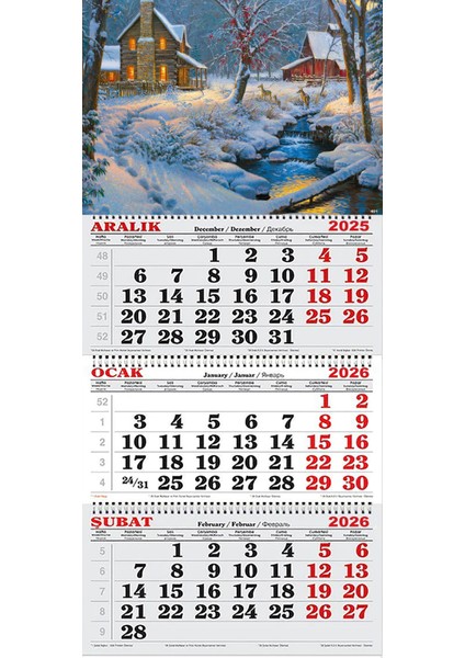 2026 Yılı Gemici Takvimi- Karlı Kulübe, Nehir ve Geyikler