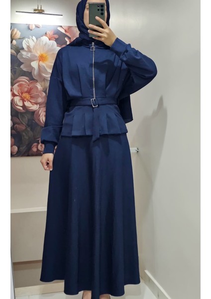 Kadın Tesettür Ikili Takım Etekli Ceketli Kuşaklı Eylül Takım