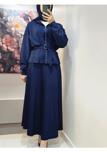 Kadın Tesettür Ikili Takım Etekli Ceketli Kuşaklı Eylül Takım modelleri