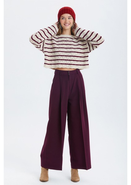 Salaş Bol Paça Kumaş Pantolon Mor