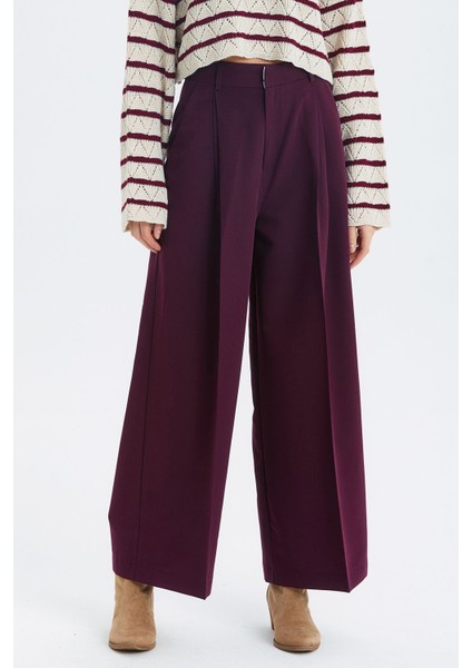 Salaş Bol Paça Kumaş Pantolon Mor fiyatları