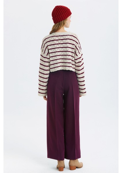 Salaş Bol Paça Kumaş Pantolon Mor indirimleri