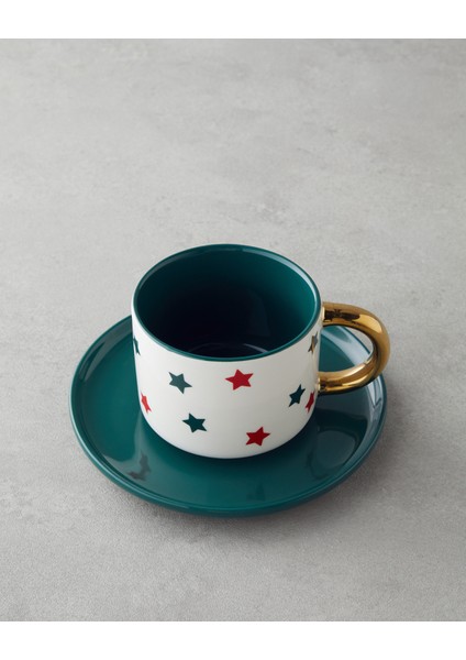 Holiday Shine New Bone China 4 Parça 2 Kişilik Çay Fincanı Takımı 200 ml Kırmızı-Yeşil-Gold modelleri