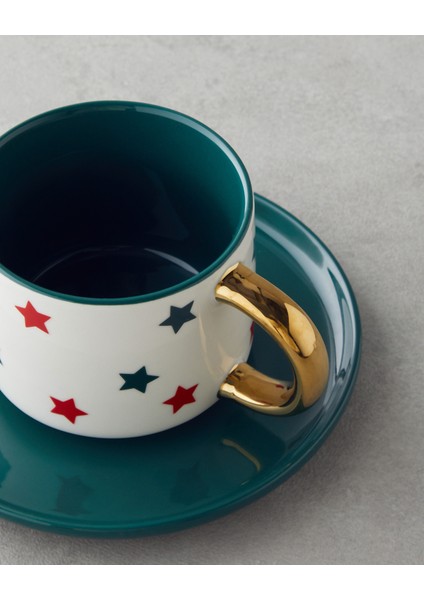 Holiday Shine New Bone China 4 Parça 2 Kişilik Çay Fincanı Takımı 200 ml Kırmızı-Yeşil-Gold fırsatları