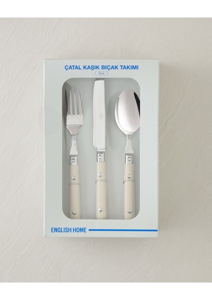 Pure Paslanmaz Çelik Çatal Kaşık Bıçak Tk. 18 Parça 6 Kişilik Krem