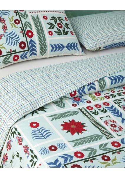 Winter Patch Flanel Çift Kişilik Nevresim Takımı 200X220 cm Açık Yeşil