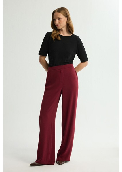 Beli Lastikli Bol Paça Pantolon Bordo 153L7821021 fiyatları
