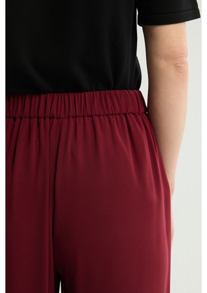 Beli Lastikli Bol Paça Pantolon Bordo 153L7821021