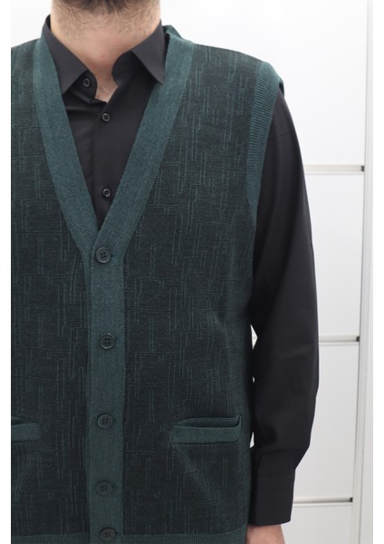 Fistan Store Erkek Haki Yeşil Desenli Klasik Kesim Rahat Kalıp V - Yaka Kışlık Yünlü Yelek fiyatları