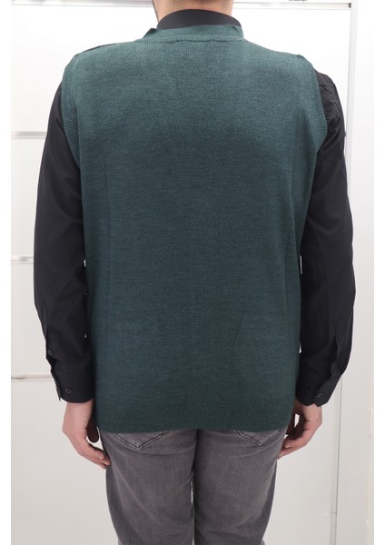 Fistan Store Erkek Haki Yeşil Desenli Klasik Kesim Rahat Kalıp V - Yaka Kışlık Yünlü Yelek modelleri