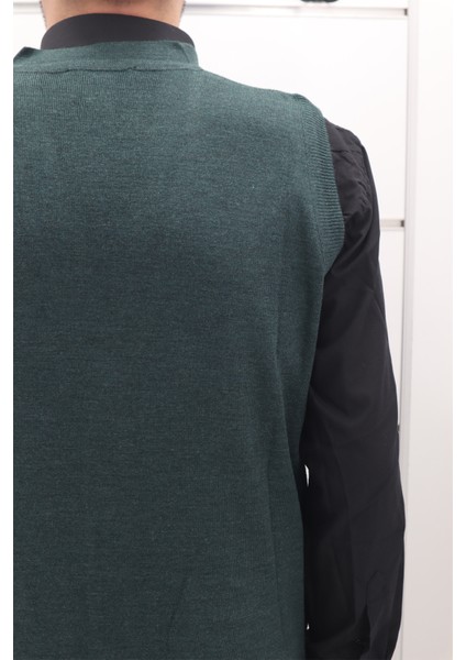 Fistan Store Erkek Haki Yeşil Desenli Klasik Kesim Rahat Kalıp V - Yaka Kışlık Yünlü Yelek fırsatları