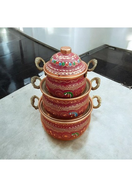 Mini Bakır Tencere 18*8 cm Mini Süs Tencere 3'lü Süs Biblo Tencere Minyatur Tencere fiyatları