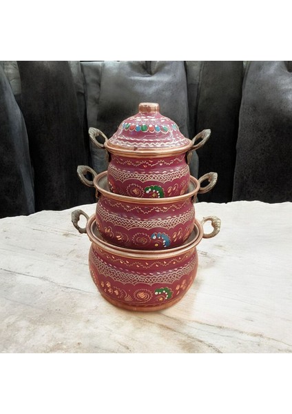 Mini Bakır Tencere 18*8 cm Mini Süs Tencere 3'lü Süs Biblo Tencere Minyatur Tencere modelleri