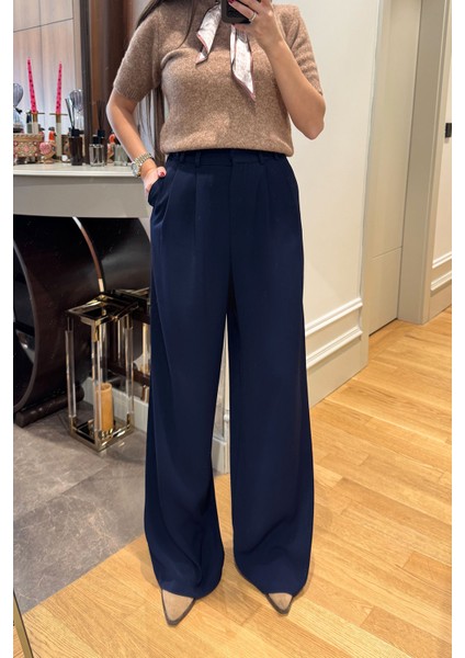 Pile Detay Geniş Paça Palazzo- Lacivert fırsatları