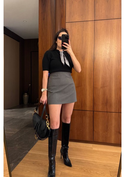 Mini Klasik Düz Marka Etek- Antrasit fırsatları