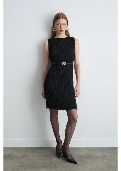 Kemerli Pilise Elbise - Siyah fiyatları