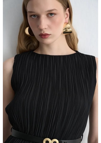 Kemerli Pilise Elbise - Siyah fırsatları