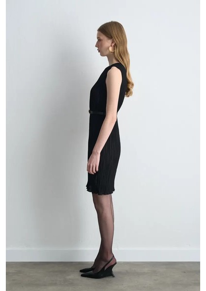 Kemerli Pilise Elbise - Siyah indirimleri