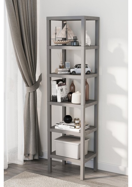 6 Katlı Düzenleyici Plastik Raf Ünitesi, Kitaplık, Banyo, Mutfak Rafı, Ayakkabılık - Gri