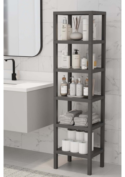 6 Katlı Düzenleyici Plastik Raf Ünitesi, Kitaplık, Banyo, Mutfak Rafı, Ayakkabılık - Gri modelleri