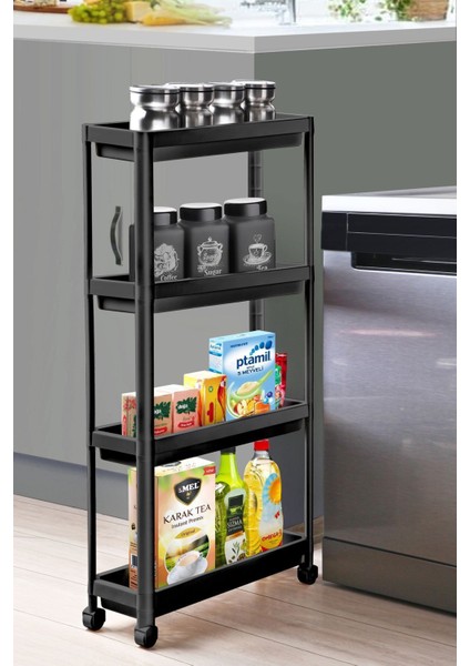 Slim 4 Katlı Tekerlekli Mutfak ve Banyo Rafı - Dar Alan Baharatlık Havluluk Düzenleyici Organizer