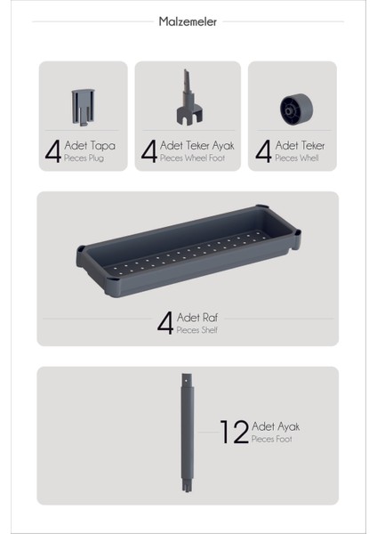 Slim 4 Katlı Tekerlekli Mutfak ve Banyo Rafı - Dar Alan Baharatlık Havluluk Düzenleyici Organizer fırsatları