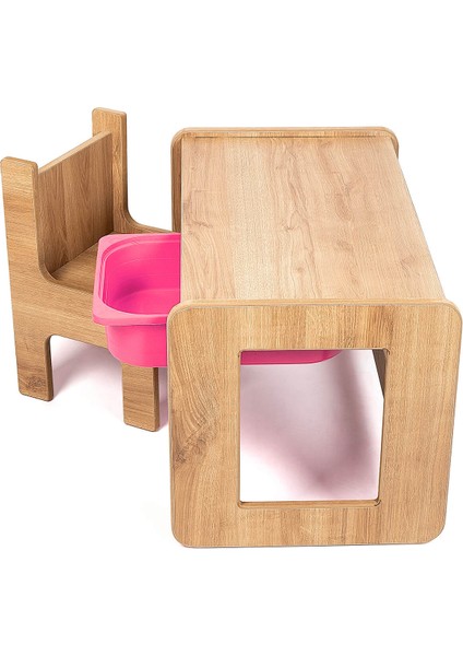 Tek Kişilik Çocuk Oyun, Aktivite ve Etkinlik Masası, Ceviz-Pembe, 18MM 1.sınıf Mdf