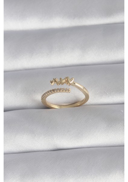 bulurum pirinç gold renk zirkon taş detay kalp model kadın yüzük