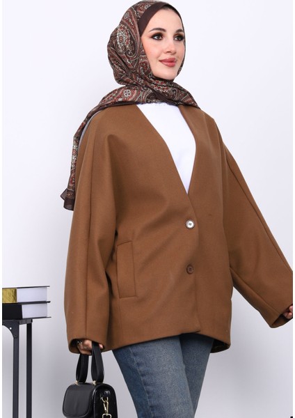 Kahverengi Düğme Detaylı Astarlı Kaşe Ceket modelleri