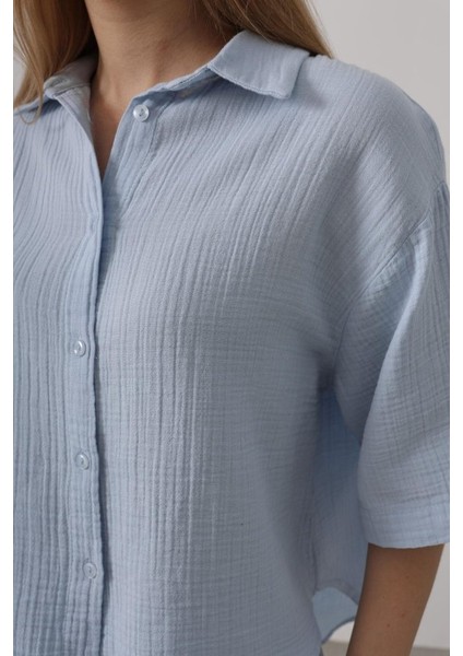 Yarım Kol Müslin Gömlek - Bebe Mavisi modelleri