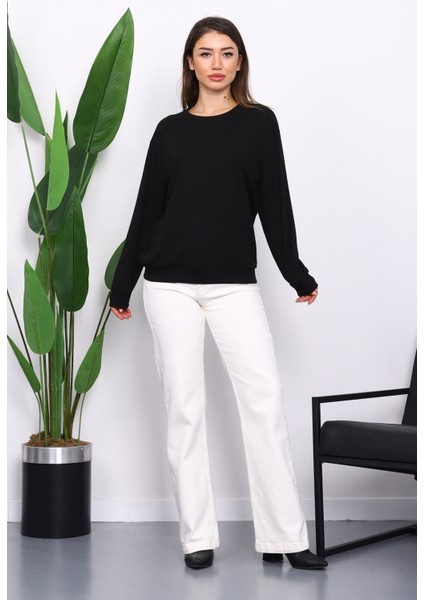 Siyah Bisiklet Yaka İki İplik Sweatshirt fiyatları