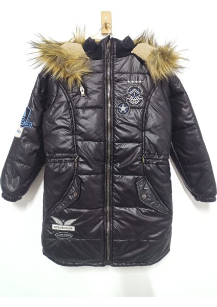 (8-15) Arası Erkek Çocuk Sabit Kürk Yaka Kapüşonlu-Cepli-Beli Ayarlanabilir Içi Kürklü Ara Boy Mont