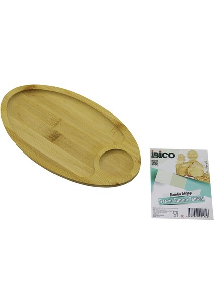 Oval 2 Bölmeli=1+1 Ahşap Bambu Servis Sunum Tepsi - Tahtası Mini Tepsi 25 x 14 x 1.4cm (5332)