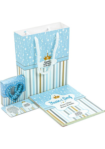 20 Adet Hediyelik 4'lü Mevlüt Seti - Isme Özel Etiketli - Çanta, Tesbih, Magnet, Yasin Kitabı - Mavi fiyatları