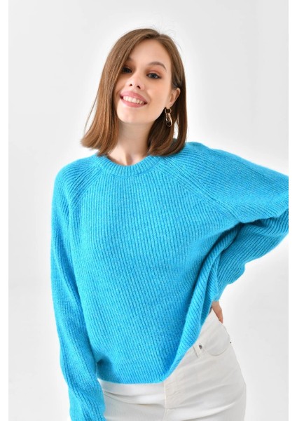 Kadın Kazak Bisiklet Yaka Kazak Turkuaz - 7559