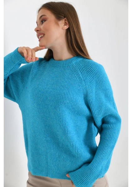 Kadın Kazak Bisiklet Yaka Kazak Turkuaz - 7559 fiyatları