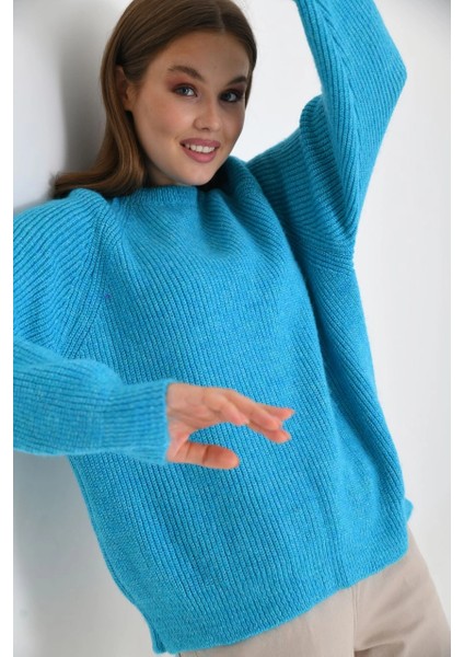 Kadın Kazak Bisiklet Yaka Kazak Turkuaz - 7559 modelleri